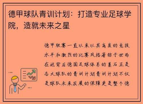 德甲球队青训计划：打造专业足球学院，造就未来之星